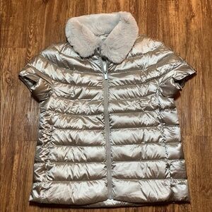 Martha Stewart Metallic Puffer Jacket with Faux Fur Collar